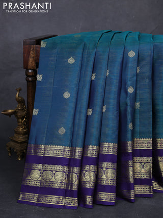 Peacock Green & Navy Blue Pure Kanchipuram Silk -Zari Weaves
