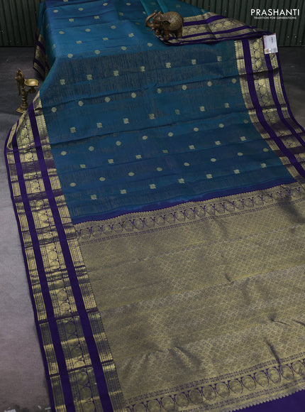 Peacock Green & Navy Blue Pure Kanchipuram Silk -Zari Weaves