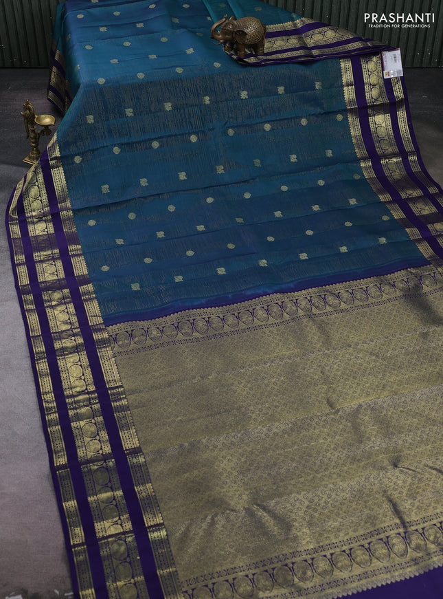Peacock Green & Navy Blue Pure Kanchipuram Silk -Zari Weaves