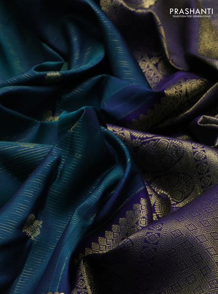 Peacock Green & Navy Blue Pure Kanchipuram Silk -Zari Weaves