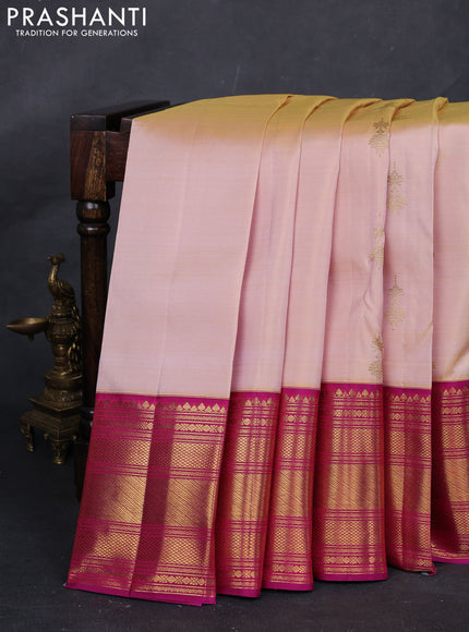 Pale Yellow & Pink Pure Kanchipuram Silk  - Buttas