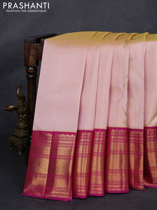 Pale Yellow & Pink Pure Kanchipuram Silk  - Buttas