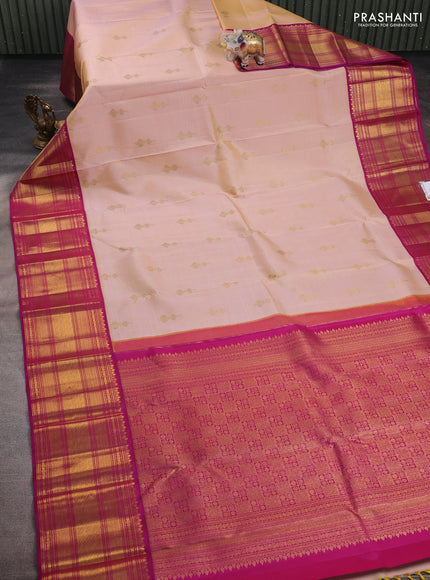 Pale Yellow & Pink Pure Kanchipuram Silk  - Buttas