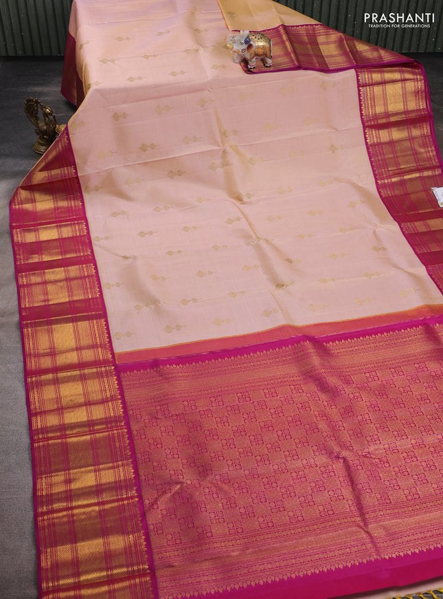 Pale Yellow & Pink Pure Kanchipuram Silk  - Buttas