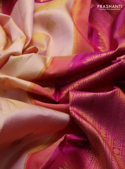 Pale Yellow & Pink Pure Kanchipuram Silk  - Buttas