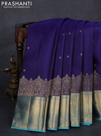 Navy Blue & Teal Green Pure Kanchipuram Silk - Buttas