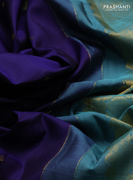 Navy Blue & Teal Green Pure Kanchipuram Silk - Buttas