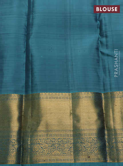 Navy Blue & Teal Green Pure Kanchipuram Silk - Buttas