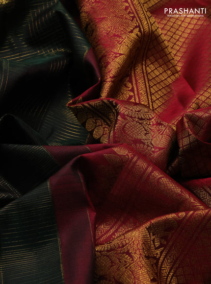 Green & Maroon Pure Kanchipuram Silk Saree - Checks
