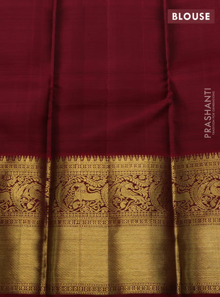 Green & Maroon Pure Kanchipuram Silk Saree - Checks