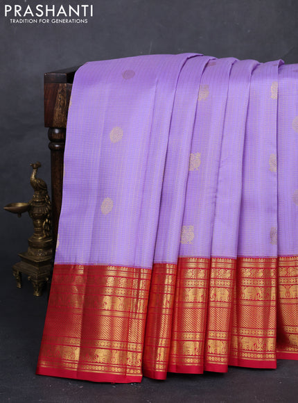 Lavender & Red Pure Kanchipuram Silk -Checks