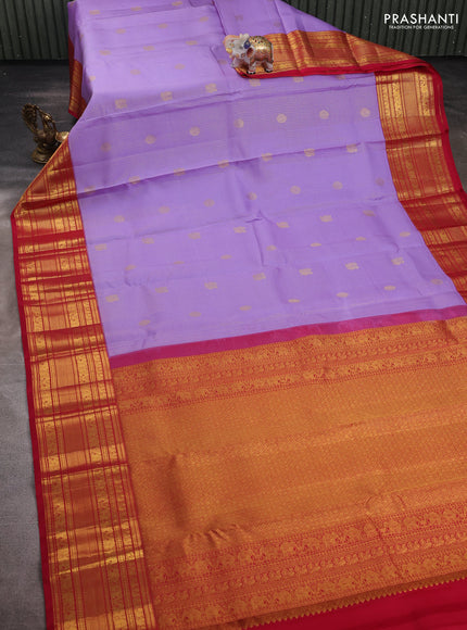 Lavender & Red Pure Kanchipuram Silk -Checks