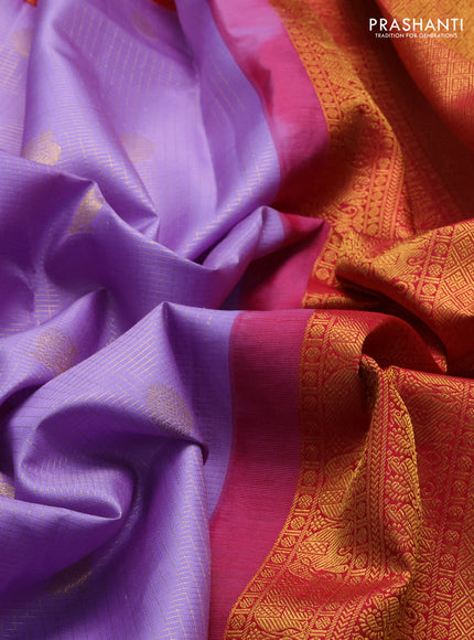 Lavender & Red Pure Kanchipuram Silk -Checks