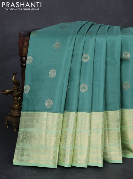Pastel Green & Pista Green Pure Kanchipuram Silk Saree - Buttas