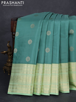 Pastel Green & Pista Green Pure Kanchipuram Silk Saree - Buttas