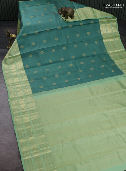 Pastel Green & Pista Green Pure Kanchipuram Silk Saree - Buttas