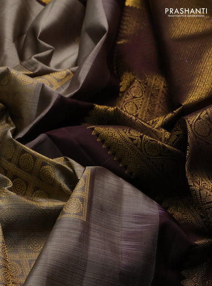 Pastel Brown & Brown Pure Kanchipuram Silk Saree -Buttas