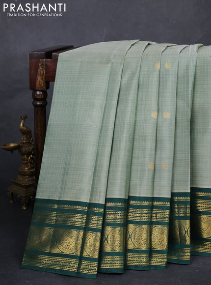 Pastel Green & Green Pure Kanchipuram Silk Saree -Checks