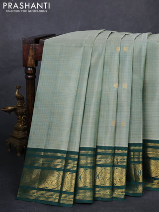 Pastel Green & Green Pure Kanchipuram Silk Saree -Checks