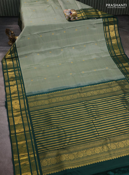 Pastel Green & Green Pure Kanchipuram Silk Saree -Checks