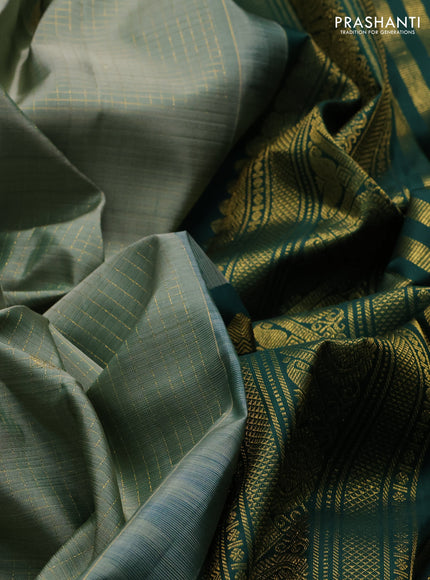 Pastel Green & Green Pure Kanchipuram Silk Saree -Checks