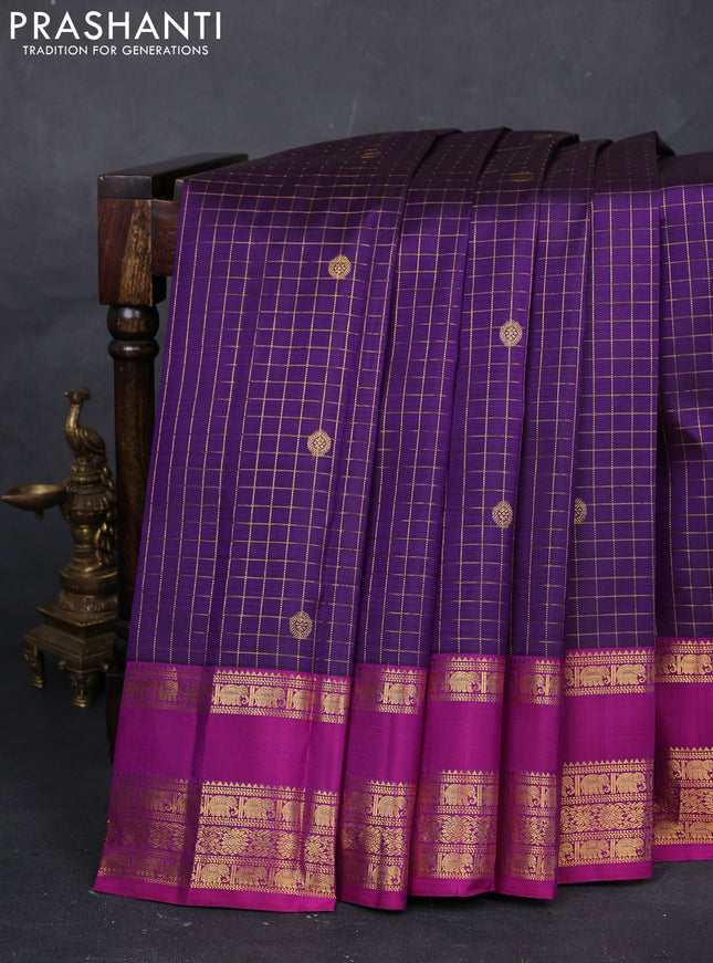 Purple & Magenta Pink Pure Kanchipuram Silk - Checks