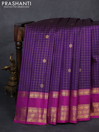 Purple & Magenta Pink Pure Kanchipuram Silk - Checks