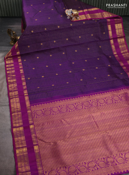 Purple & Magenta Pink Pure Kanchipuram Silk - Checks