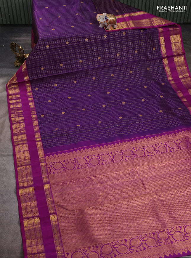 Purple & Magenta Pink Pure Kanchipuram Silk - Checks