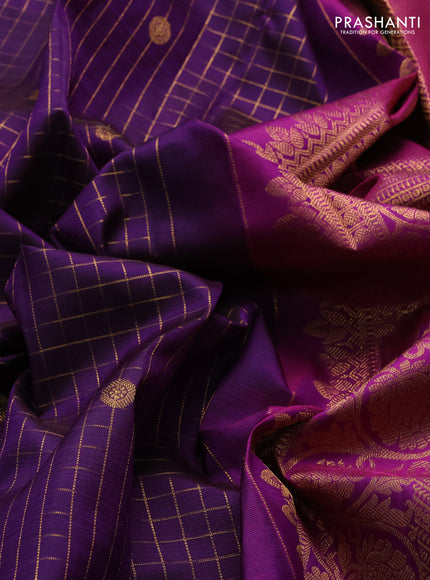 Purple & Magenta Pink Pure Kanchipuram Silk - Checks