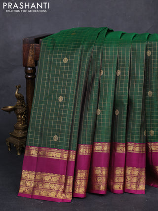 Green & Magenta Pink Pure Kanchipuram Silk  -Buttas