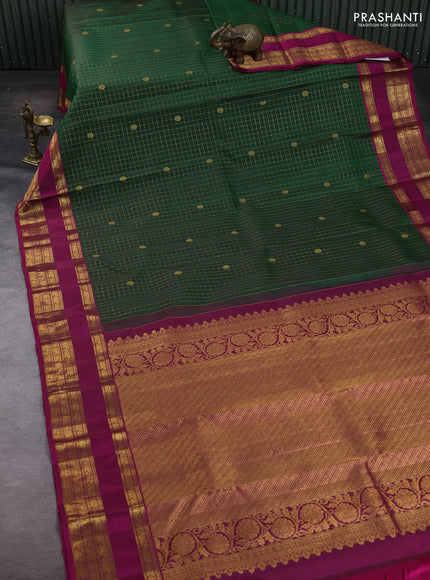 Green & Magenta Pink Pure Kanchipuram Silk  -Buttas