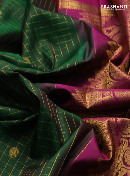 Green & Magenta Pink Pure Kanchipuram Silk  -Buttas