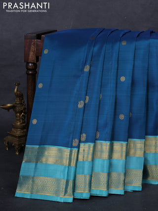 Peacock Blue & Teal  Pure Kanchipuram Silk - Buttas