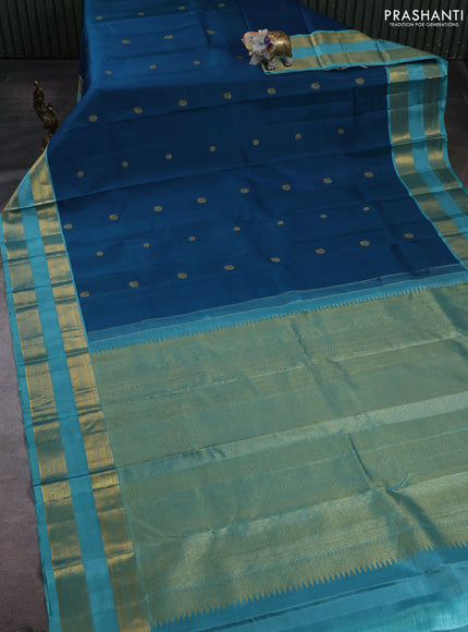Peacock Blue & Teal  Pure Kanchipuram Silk - Buttas