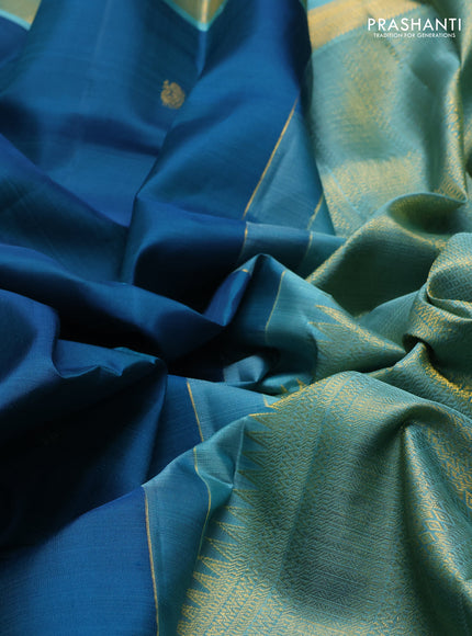 Peacock Blue & Teal  Pure Kanchipuram Silk - Buttas
