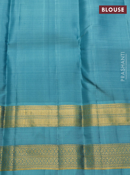 Peacock Blue & Teal  Pure Kanchipuram Silk - Buttas