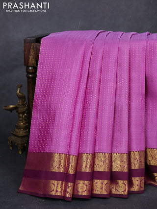 Lavender & Magenta Pink Pure Kanchipuram Silk  - Checks