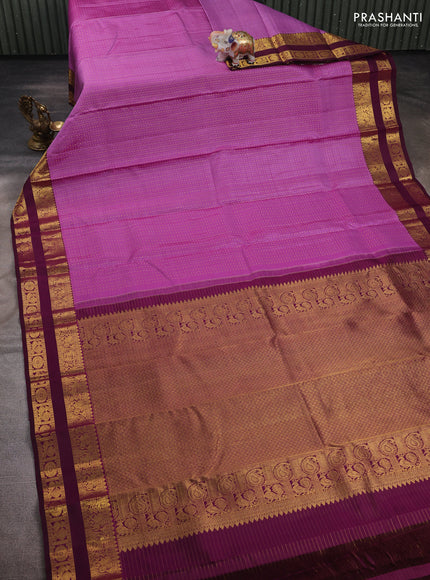 Lavender & Magenta Pink Pure Kanchipuram Silk  - Checks
