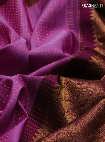 Lavender & Magenta Pink Pure Kanchipuram Silk  - Checks