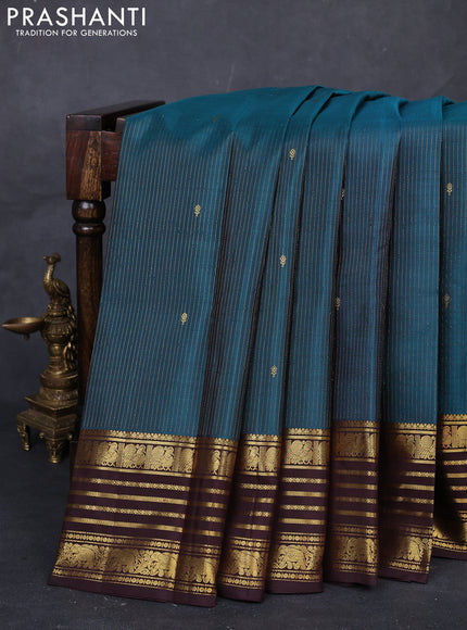 Peacock Green & Coffee Brown Pure Kanchipuram Silk  - Zari Weaves