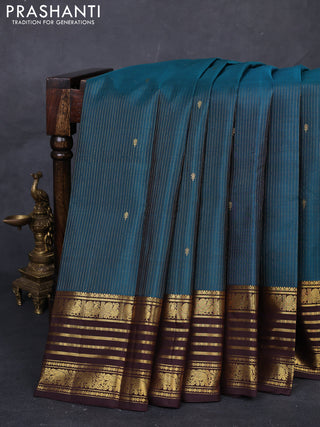 Peacock Green & Coffee Brown Pure Kanchipuram Silk  - Zari Weaves