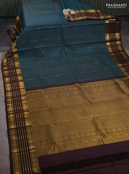 Peacock Green & Coffee Brown Pure Kanchipuram Silk  - Zari Weaves