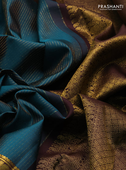 Peacock Green & Coffee Brown Pure Kanchipuram Silk  - Zari Weaves