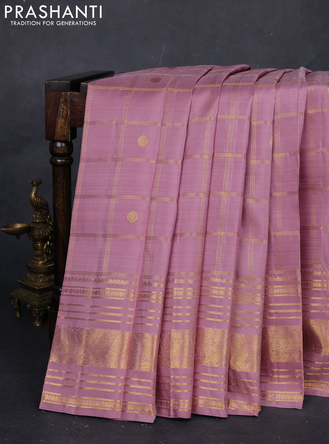 Pastel Pink Pure Kanchipuram Silk -Checks