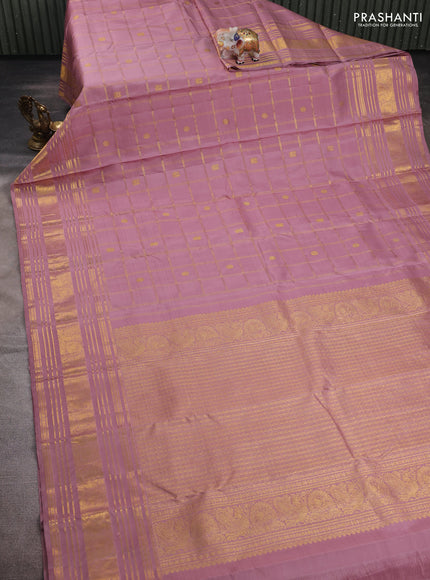 Pastel Pink Pure Kanchipuram Silk -Checks