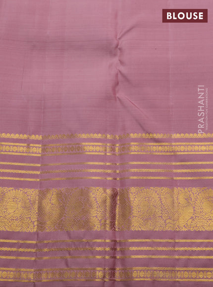 Pastel Pink Pure Kanchipuram Silk -Checks