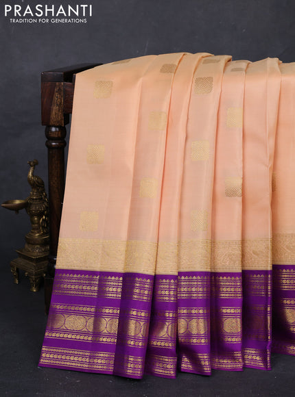 Pale Orange & Purple Pure Kanchipuram Silk - Buttas