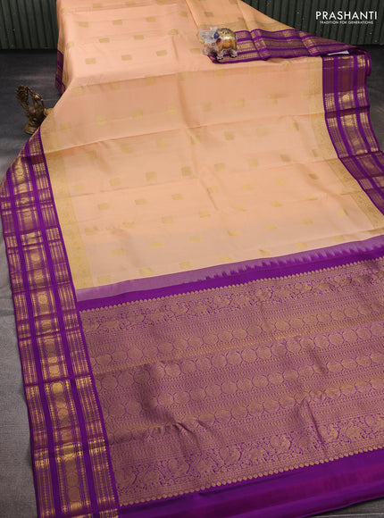 Pale Orange & Purple Pure Kanchipuram Silk - Buttas