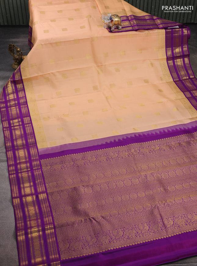 Pale Orange & Purple Pure Kanchipuram Silk - Buttas